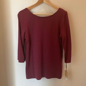 NWT Halogen deep scoop back 3/4 sleeve top- burgundy - Large